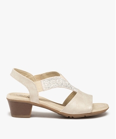 GEMO Sandales femme confort à talon et brides élastiques à strass Beige