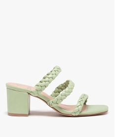 mules femme a talon et brides tressees unies vert sandales a talonC043201_1