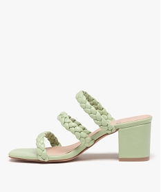 mules femme a talon et brides tressees unies vert sandales a talonC043201_3