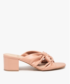 GEMO Mules femme à talon carré et brides drapées unies Rose