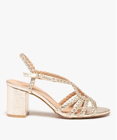 GEMO Sandales femme à talon et brides tressées brillantes dore