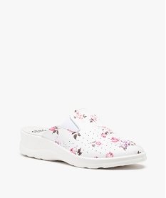 sabot confort femme a talon compense dessus imprime blancC046001_2