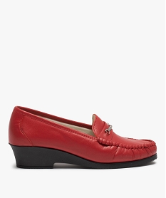 GEMO Mocassin femme confort à talon compensé dessus cuir uni rouge standard