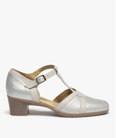 GEMO Escarpins femme confort style salomés en cuir blanc standard