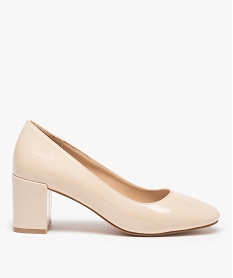 GEMO Escarpins femme à talon carré dessus verni Beige