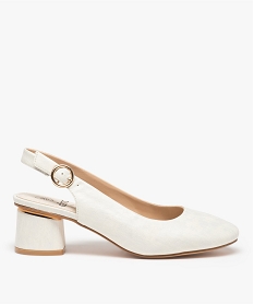 GEMO Escarpins femme unis à talon rond style rétro blanc standard