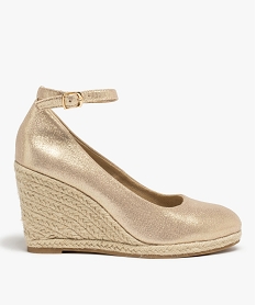 GEMO Escarpins femme à talon compensé en corde et fine bride dore