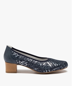 escarpins femme confort a talon et dessus suedine imprimee bleu escarpinsC051701_1