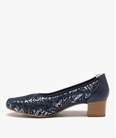 escarpins femme confort a talon et dessus suedine imprimee bleu escarpinsC051701_3