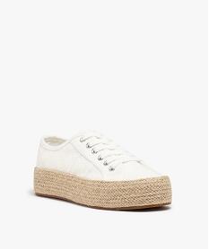tennis femme en toile dentelle unie a semelle plateforme blanc standard baskets compenseesC052901_2