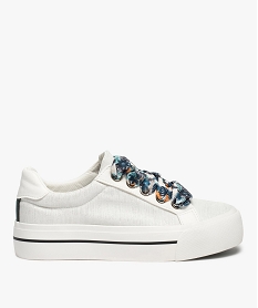 GEMO Tennis femme en toile avec lacets foulard imprimés blanc standard