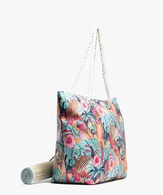 sac de plage femme motif perroquets avec natte integree multicoloreC086501_2