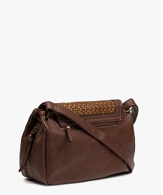 sac besace femme a volume modulable et rabat effet cannage brun sacs bandouliereC089401_2