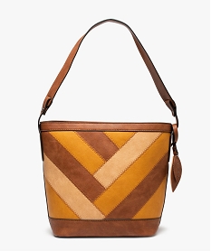 sac a main femme forme seau a bandes multicolores surpiquees orange sacs bandouliereC089801_1