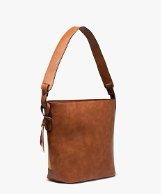 sac a main femme forme seau a bandes multicolores surpiquees orange sacs bandouliereC089801_2