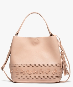 sac femme forme seau avec perforations et motifs vernis rose sacs bandouliereC093501_1