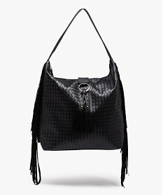 sac femme forme cabas avec franges sur les cotes noir sacs a mainC094601_1