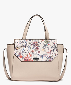 sac femme rigide avec empiecement fleuri beige sacs a mainC095401_1