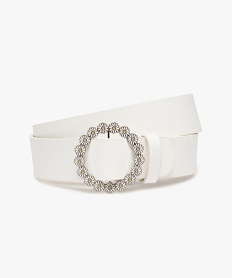 ceinture femme avec grosse boucle metallique fleurs blancC097701_1