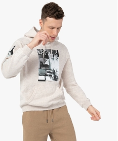 sweat homme a capuche avec motif statue grecque beige sweatsC102101_1