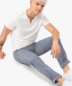 pantalon homme en lin et coton avec taille ajustable bleuC106801_1