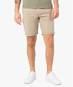 GEMO Bermuda homme en toile extensible 5 poches coupe chino beige taupe