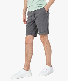 bermuda homme en coton stretch avec ceinture elastique gris shorts et bermudasC107901_1