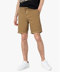 bermuda homme en coton stretch avec ceinture elastique beige shorts et bermudasC108001_1