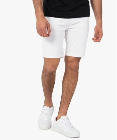 GEMO Bermuda homme en coton extensible aspect jean Blanc