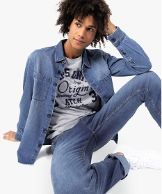 chemise homme en jean avec poches poitrine bleu chemise manches longuesC110001_1