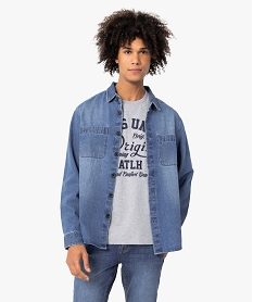 chemise homme en jean avec poches poitrine bleu chemise manches longuesC110001_2