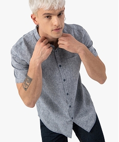 chemise homme en lin et coton a manches courtes bleu chemise manches courtesC111901_1