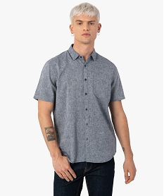 chemise homme en lin et coton a manches courtes bleu chemise manches courtesC111901_2