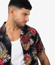 chemise homme a manches courtes a motifs multicolores noir chemise manches courtesC112401_2