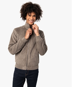 blouson homme en suedine avec finitions bord-cote brunC115001_1