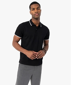 GEMO Polo à manches courtes et finitions fantaisie homme Noir
