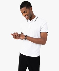 GEMO Polo à manches courtes et finitions fantaisie homme blanc vif