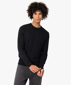 GEMO Pull homme à col rond en coton Noir