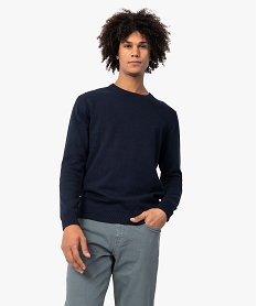 pull homme a col rond en coton bleu pullsC118401_1