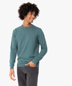 pull homme a col rond en coton vert pullsC118501_1