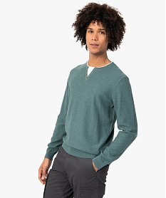 pull homme col fantaisie effet 2 en 1 vert pullsC119301_2