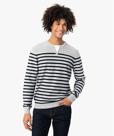 pull homme raye effet 2 en 1 gris pullsC119401_1