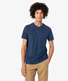 GEMO Tee-shirt à manches courtes et col tunisien homme bleu standard