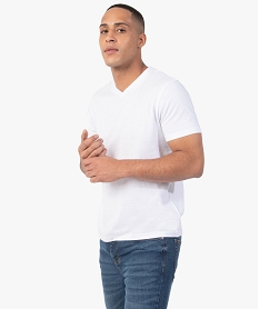 GEMO Tee-shirt à manches courtes et col V homme blanc vif