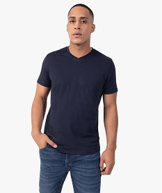 GEMO Tee-shirt à manches courtes et col V homme bleu standard