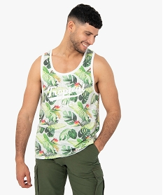 debardeur homme a motifs tropicaux avec inscription vert tee-shirtsC128501_2