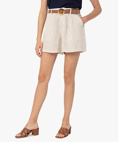 short femme ample raye avec ceinture en corde imprime shortsC129701_1