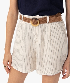 short femme ample raye avec ceinture en corde imprime shortsC129701_2