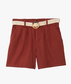 short femme ample uni avec ceinture en corde rouge shortsC129801_4