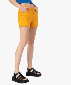 short femme facon denim avec revers cousus jaune shortsC130401_1